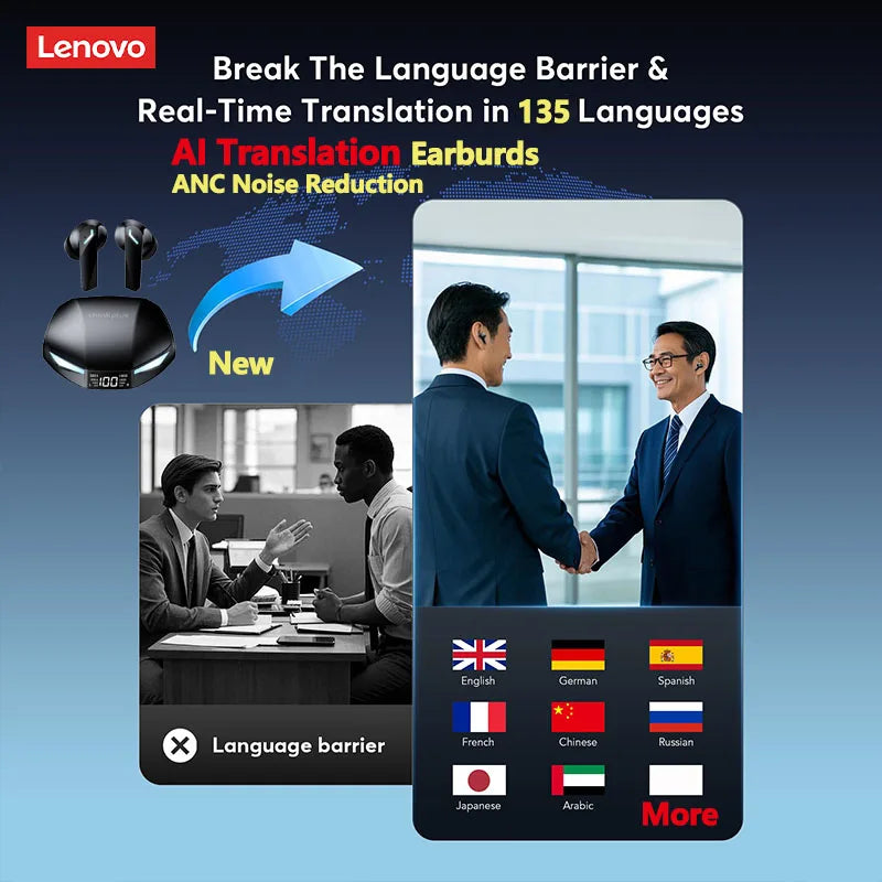 Lenovo XT53 auriculares de traducción TWS Bluetooth HD llamadas de voz auriculares con reducción de ruido para viajes de oficina auriculares con traductor AI