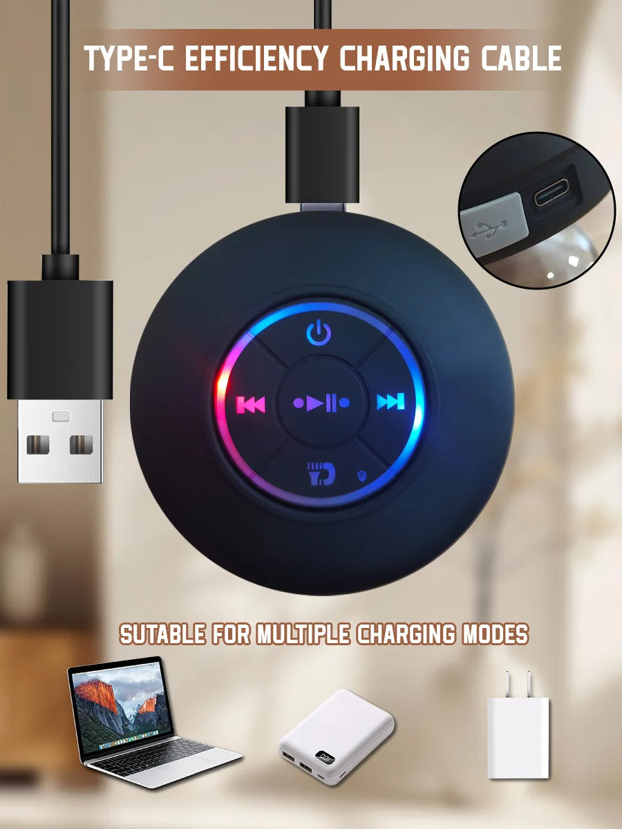 Altavoz Bluetooth resistente al agua con luces LED coloridas, fuerte ventosa y soporte para teléfono, mini altavoz portátil para exteriores/espectáculos-MovilExpressShop