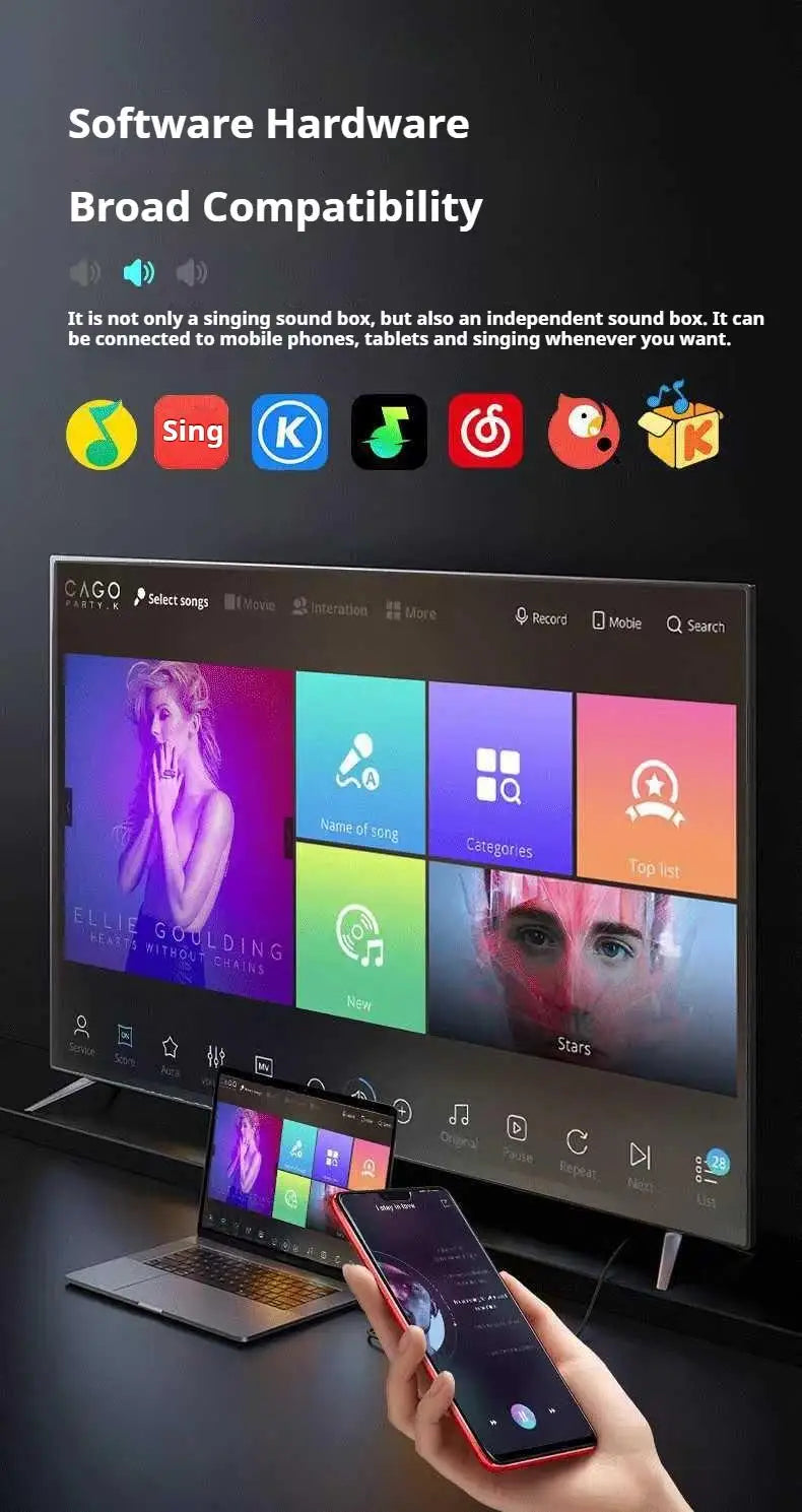 Altavoz Bluetooth inalámbrico portátil para Karaoke, máquina De micrófono, Subwoofer, caja De sonido potente, música, Caixa De Som Bocina Audio-MovilExpressShop