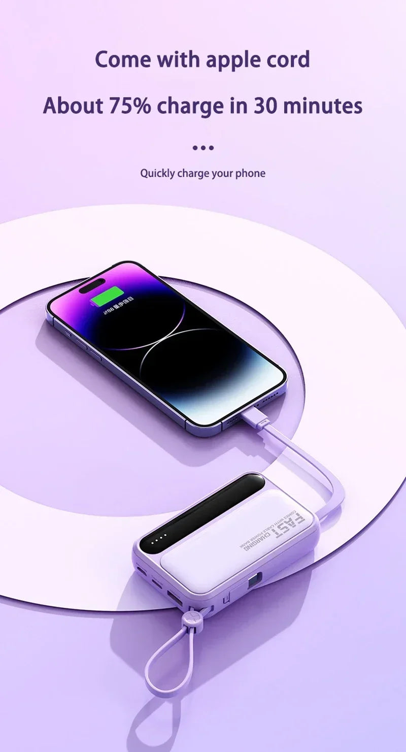 ROMOSS 4 en 1 Power Bank 500000mAh Gran Capacidad Cables Integrados Pantalla Digital Inteligente Ligera Batería Portátil Para iPhone y android