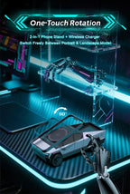 Base de escritorio CyberDock 3 en 1 con carga inalámbrica para iPhone 16, 15, 14 Pro Max, AirPods y Apple Watch, con luz ambiental.