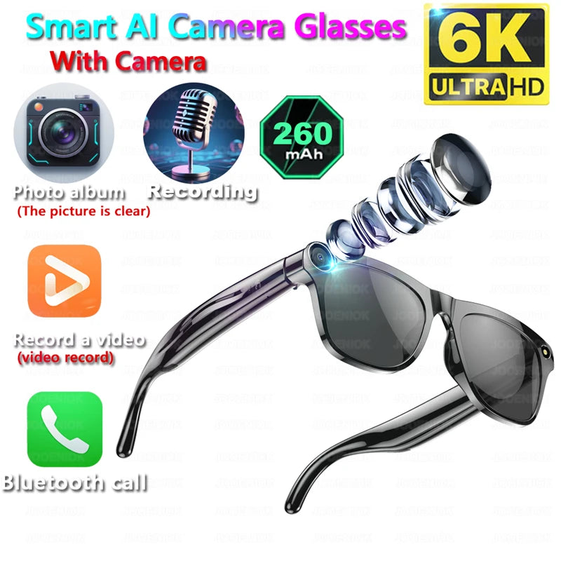 Gafas inteligentes Bluetooth, reconocimiento de objetos, traducción AI, con cámara para tomar fotos, asistente de voz, llamadas y música-MovilExpressShop
