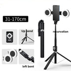 Trípode extensible en vivo de 1,7 m, soporte para palo de Selfie, anillo LED, soporte de espejo de doble luz, soporte para teléfono 4 en 1 para iPhone X 8 11 Android-MovilExpressShop