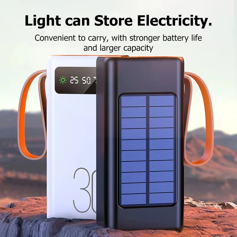 Xiaomi-Banco de energía Solar de 200000mAh, Cables integrados de gran capacidad, batería externa, luz LED, Banco de energía para iPhone, Huawei y Xiaomi-MovilExpressShop