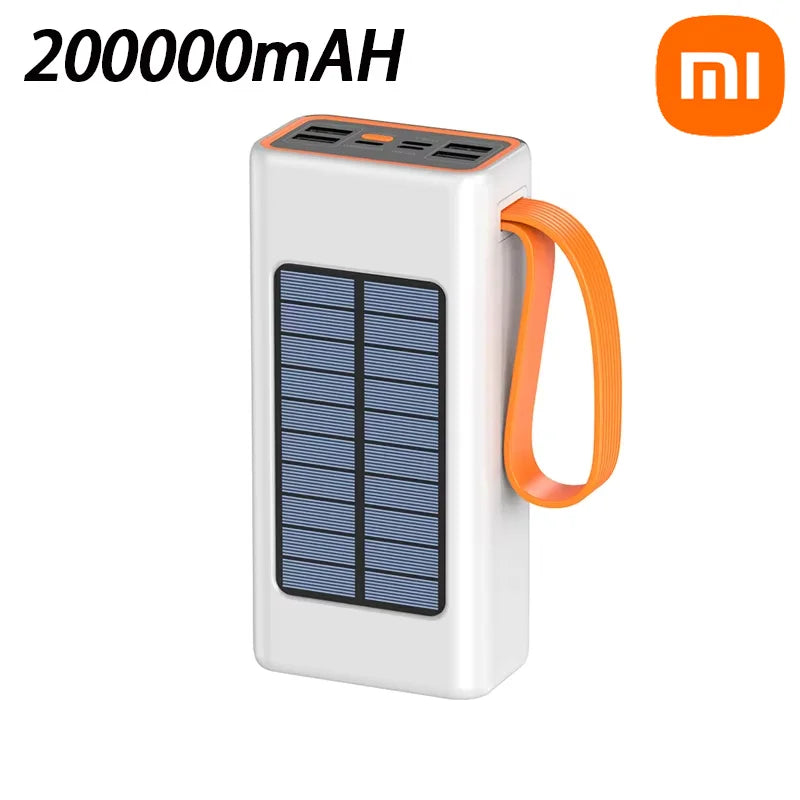Xiaomi-Banco de energía Solar de 200000mAh, Cables integrados de gran capacidad, batería externa, luz LED, Banco de energía para iPhone, Huawei y Xiaomi-MovilExpressShop