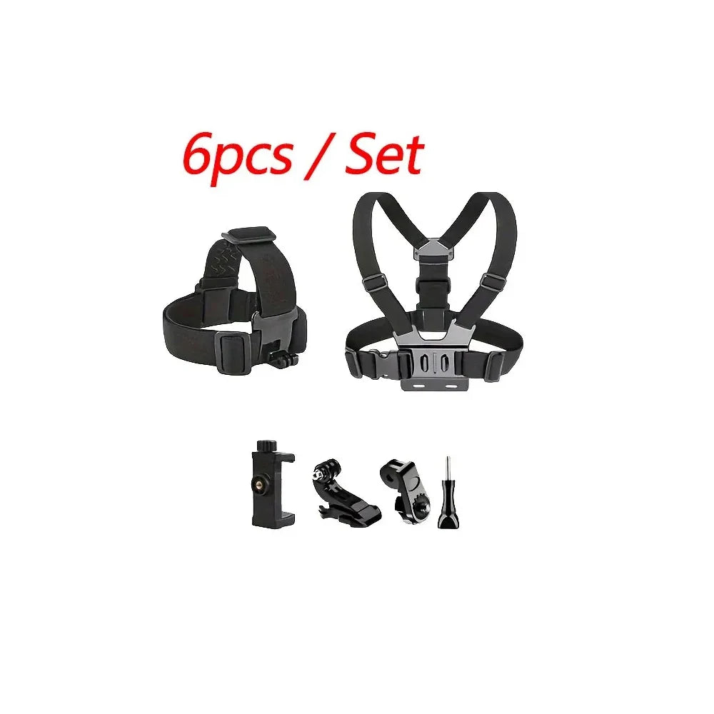 Juego de 6 uds de accesorios, Kit de paquete, soporte para correa para la cabeza/arnés para el pecho/soporte para teléfono para GoPro Hero 13 12 11 10 9 8 7 /AKASO EK7000/Brave-MovilExpressShop