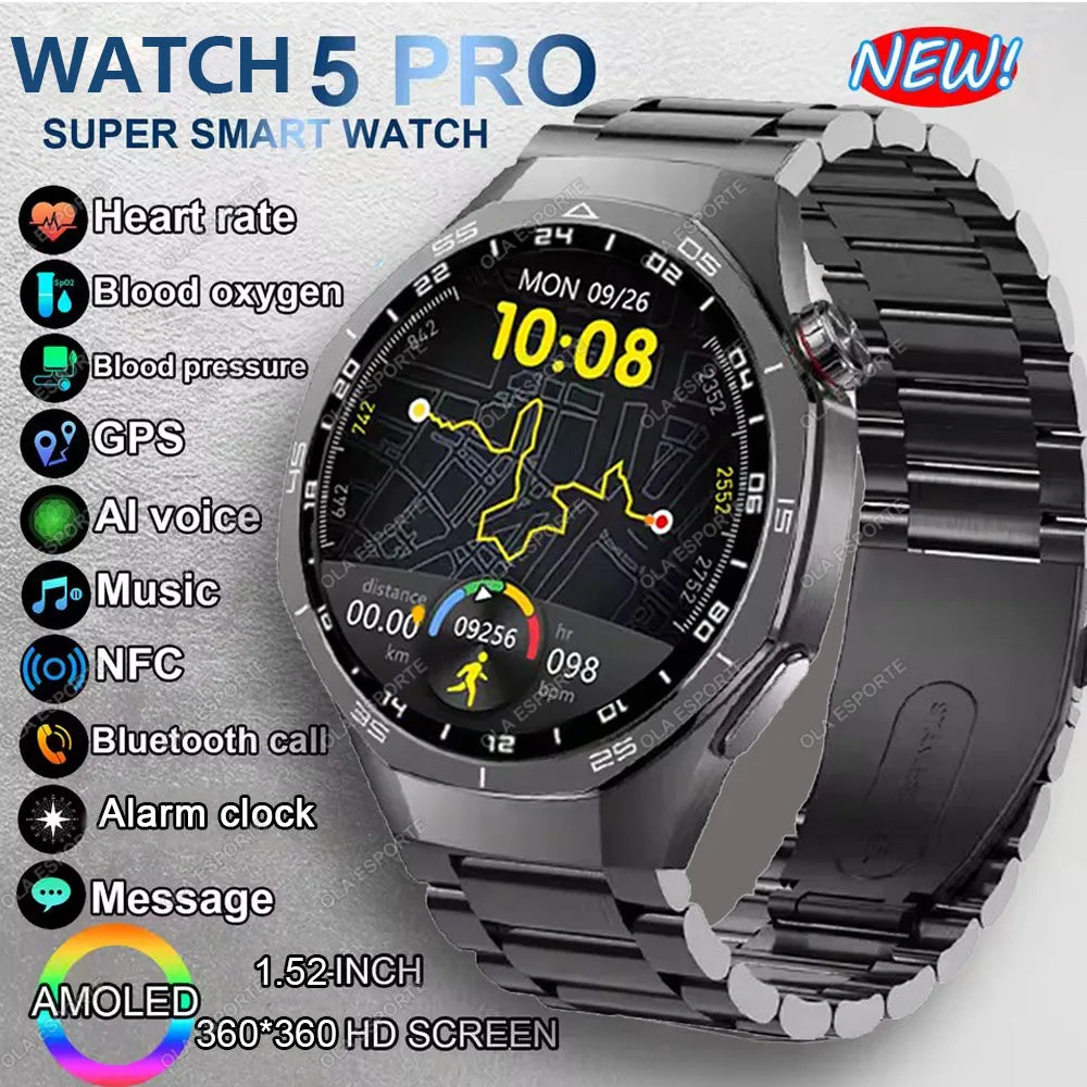 Reloj inteligente GT5 Pro, reloj deportivo GPS para hombres y mujeres, pantalla táctil AMOLED, llamadas telefónicas Bluetooth, reloj inteligente de pulsera resistente al agua para Fitness
