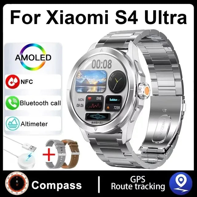 Nuevo para Xiaomi S4 Ultra deportes al aire libre reloj inteligente hombres 1,53 pulgadas AMOLED NFC GPS brújula ritmo cardíaco impermeable BT llamada Smartwatch