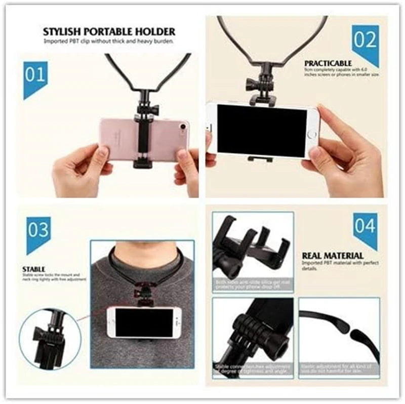 Soporte para el cuello para Selfie para teléfono móvil, manos libres, soporte para teléfono perezoso, soporte colgante Universal para IPhone GoPro 13 DJI Dock Racket-MovilExpressShop