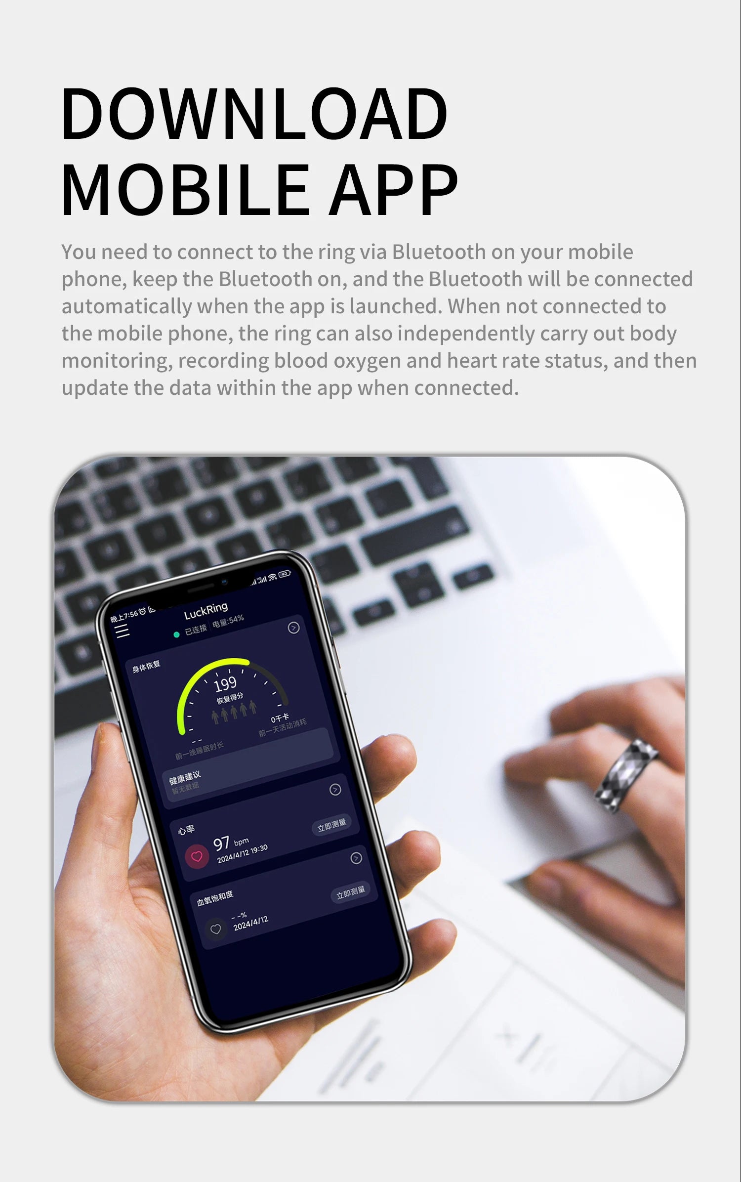 Smart Ring 2024 – Monitor de temperatura corporal, resistente al agua, compatible con Android e iOS-MovilExpressShop