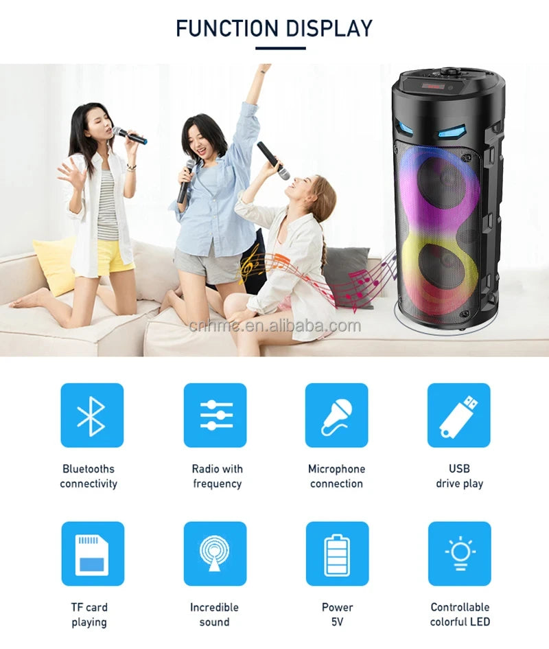 Altavoz Bluetooth portátil de baile cuadrado grande, columna de barra de sonido con luz LED colorida, caja de sonido KTV, Subwoofer Inalámbrico, Boombox de alta fidelidad-MovilExpressShop