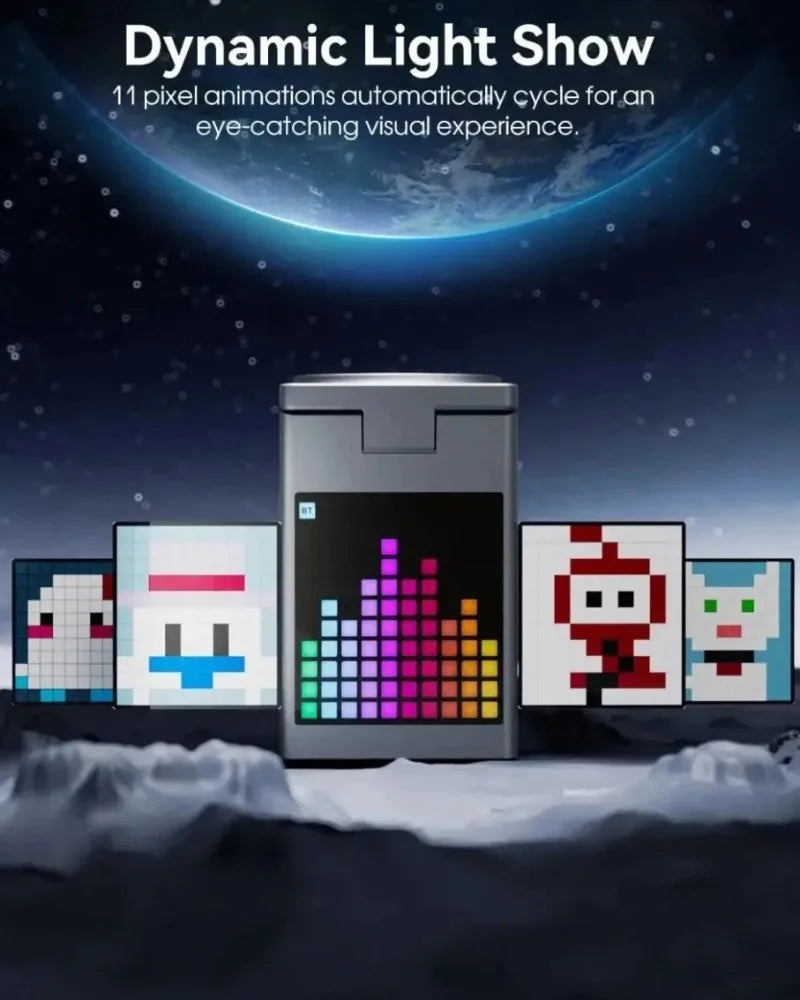 Soporte y cargador inalámbrico magnético plegable 6 en 1, altavoz Bluetooth, despertador y píxeles de dibujos animados para iPhone 17 ~ 12 iWatch Airpods Pro