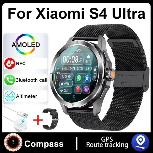 Nuevo para Xiaomi S4 Ultra deportes al aire libre reloj inteligente hombres 1,53 pulgadas AMOLED NFC GPS brújula ritmo cardíaco impermeable BT llamada Smartwatch