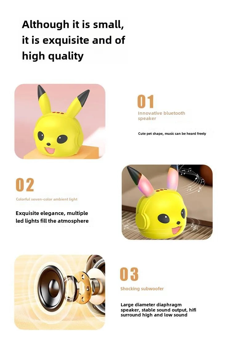 Pikachu Altavoz Bluetooth inalámbrico Altavoz pequeño portátil Subwoofer pesado Mini Bluetooth bajo Subwoofer regalos-MovilExpressShop