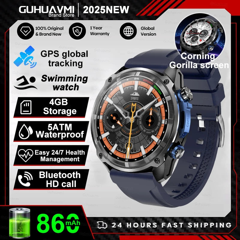 Nuevo reloj inteligente AMOLED con reproductor de vídeo con memoria de 4GB con GPS, mapas sin conexión, reloj inteligente deportivo militar para hombres, pulsera impermeable para nadar de 30m