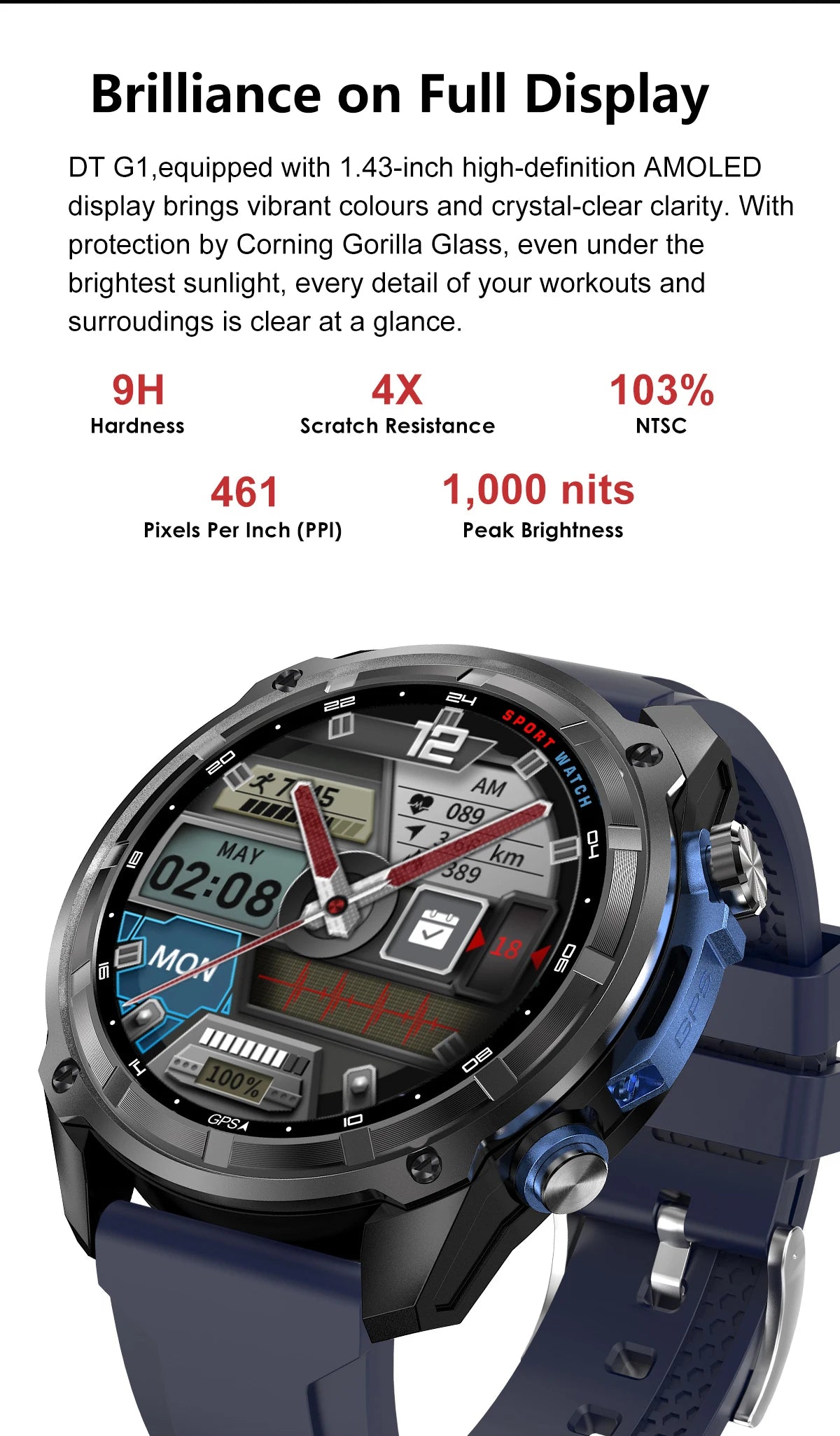 Nuevo reloj inteligente AMOLED con reproductor de vídeo con memoria de 4GB con GPS, mapas sin conexión, reloj inteligente deportivo militar para hombres, pulsera impermeable para nadar de 30m
