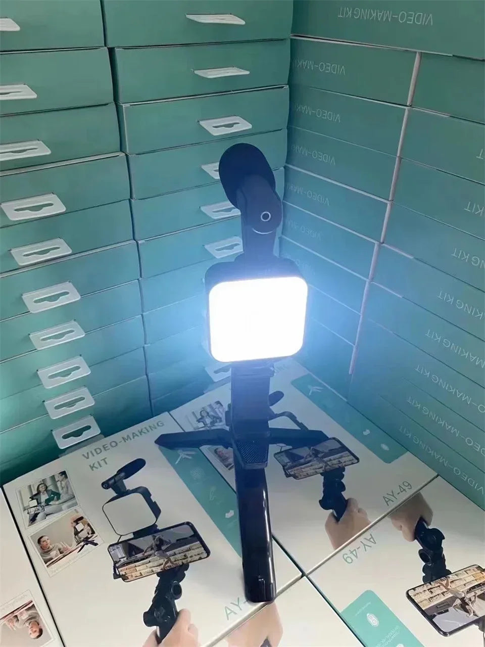 Kit de blogging para teléfono inteligente AY49, con trípode, soporte para teléfono, Mini micrófono, luz de relleno LED, arrancador para TikTok, transmisión en vivo, vídeo, YouTub-MovilExpressShop