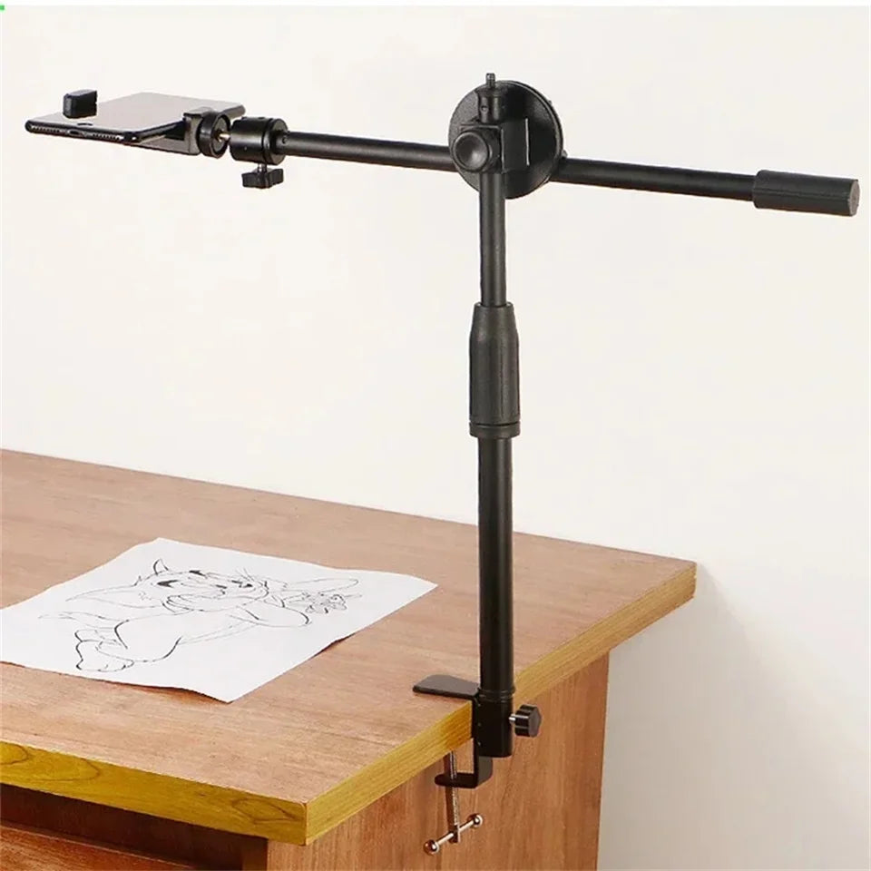 Soporte de trípode superior de mesa con anillo de luz, soporte para teléfono móvil y brazo de pluma para trípodes de mesa de fotografía de decoración de uñas-MovilExpressShop