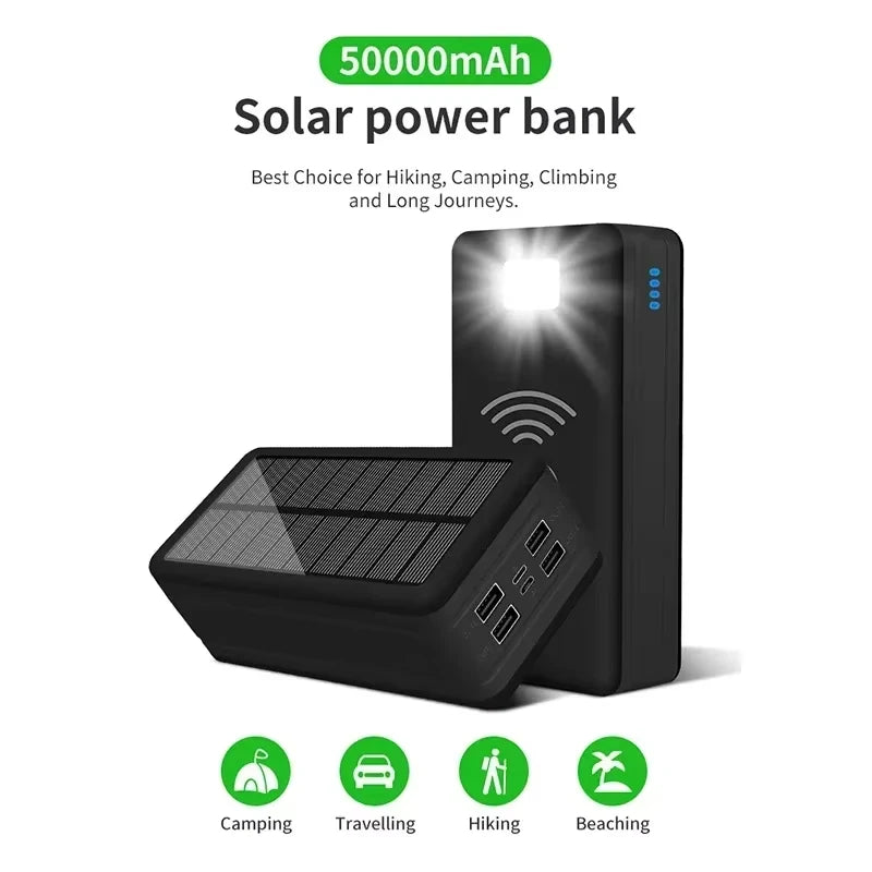 Banco de energía Solar de 100000mAh y 120W, batería externa USB de gran capacidad para teléfono móvil, carga inalámbrica rápida, accesorio para teléfono móvil-MovilExpressShop