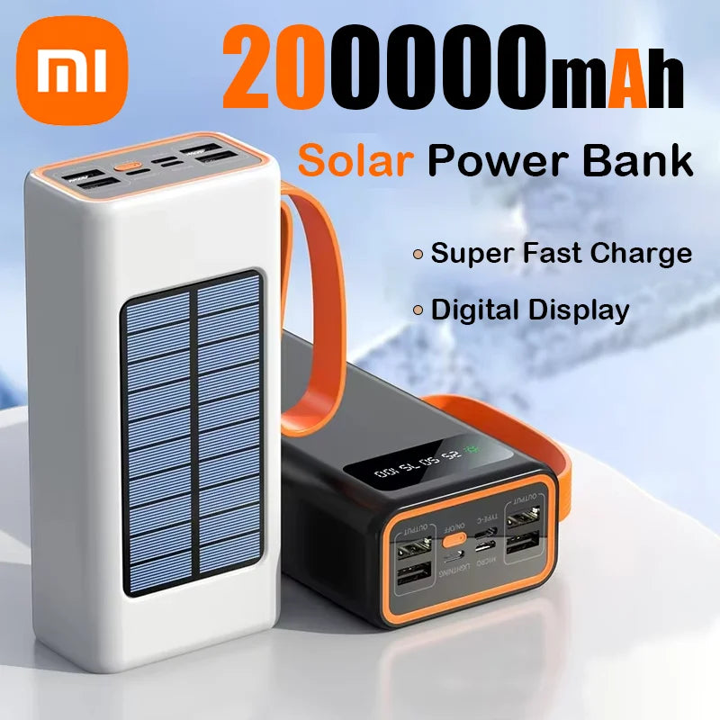 Xiaomi-Banco de energía Solar de 200000mAh, Cables integrados de gran capacidad, batería externa, luz LED, Banco de energía para iPhone, Huawei y Xiaomi-MovilExpressShop