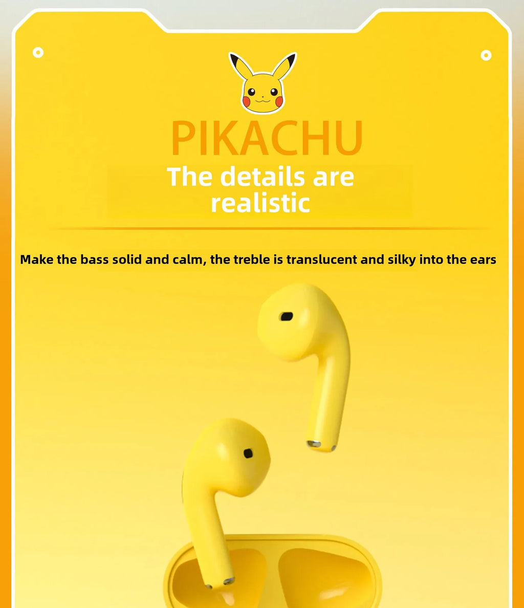 Pokemon Pikachu 5,0 inalámbrico Bluetooth deportes reducción de ruido auriculares táctiles con micrófono estuche de carga auriculares manos libres lindo-MovilExpressShop
