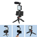 Trípode Blog para cámara DSLR, Kit de blogging para teléfono, entrevista en vivo, YouTube, soporte para teléfono, Control remoto, micrófono, luz LED-MovilExpressShop
