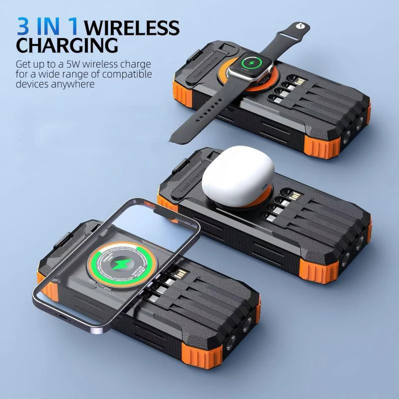 Banco de energía Solar con manivela, 20000mAh, inalámbrico magnético, 22,5 W, carga rápida, con luz para iWatch, iPhone 16, Samsung-MovilExpressShop