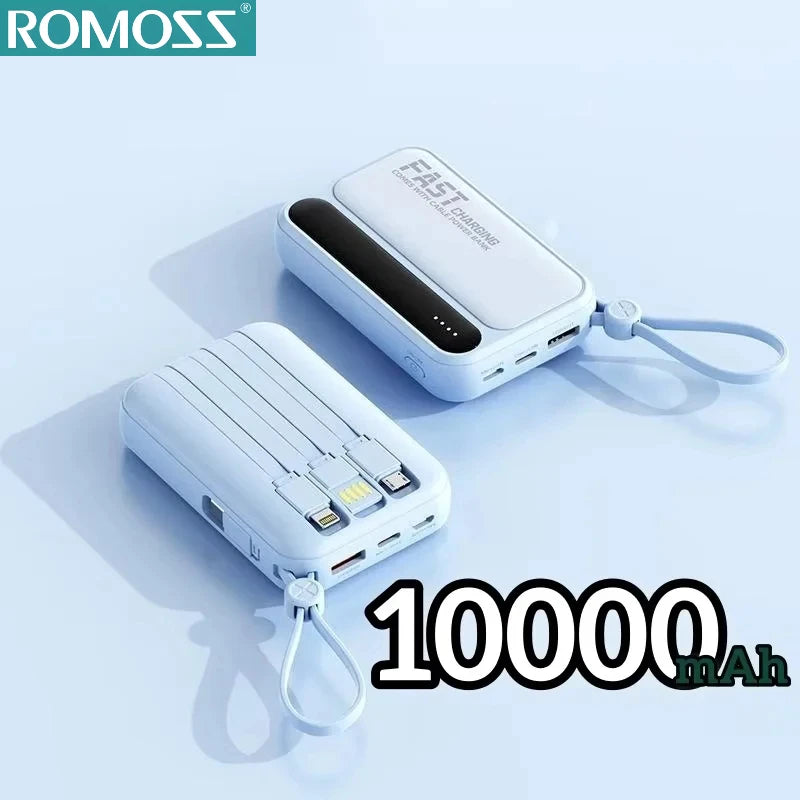 ROMOSS 4 en 1 Power Bank 500000mAh Gran Capacidad Cables Integrados Pantalla Digital Inteligente Ligera Batería Portátil Para iPhone y android