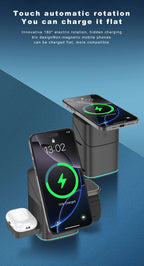 Soporte cargador inalámbrico magnético 3 en 1, cargador rápido, carga rápida inteligente para Samsung iPhone 12-16 HUAWEI iWatch AirPods