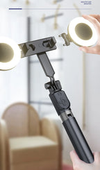 Trípode extensible en vivo de 1,7 m, soporte para palo de Selfie, anillo LED, soporte de espejo de doble luz, soporte para teléfono 4 en 1 para iPhone X 8 11 Android-MovilExpressShop
