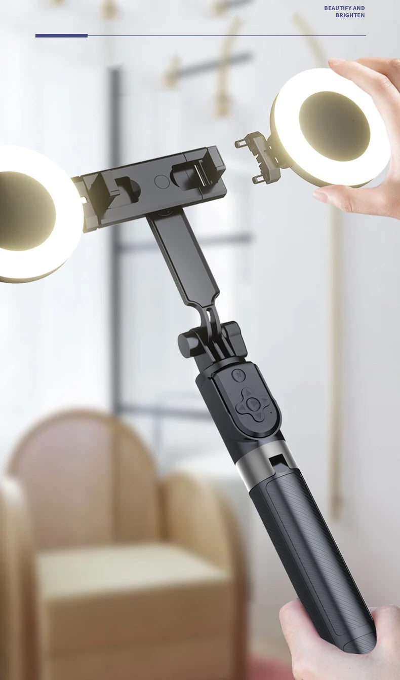 Trípode extensible en vivo de 1,7 m, soporte para palo de Selfie, anillo LED, soporte de espejo de doble luz, soporte para teléfono 4 en 1 para iPhone X 8 11 Android-MovilExpressShop