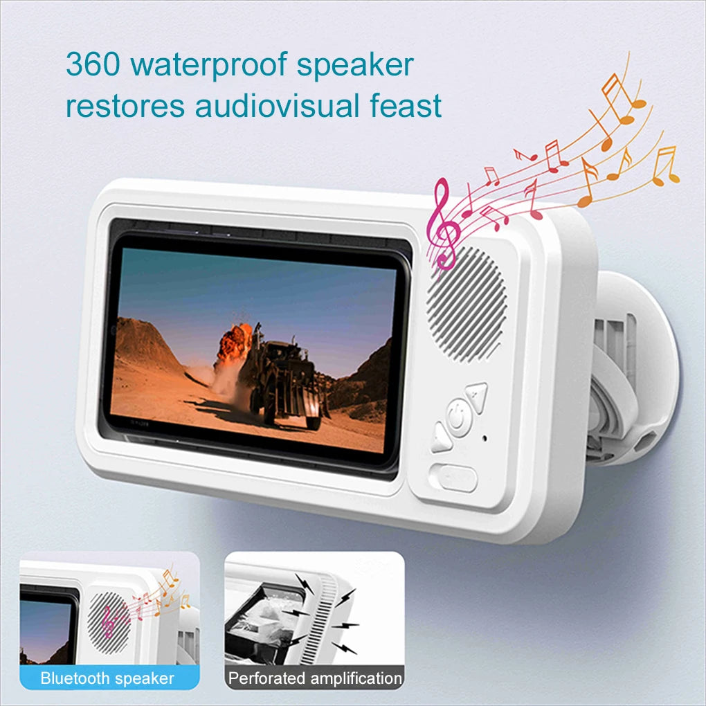Soporte para teléfono de ducha con Altavoz Bluetooth IPX4, resistente al agua, antiniebla, pantalla táctil, soporte para teléfono de montaje en pared para ducha y baño 
 ?-MovilExpressShop