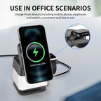 Soporte y estación de carga inalámbrica 3 en 1, adaptador de carga rápida de 15w, cargador de mesa magnético con luces coloridas para iPhone 16 15 14 Pro Max