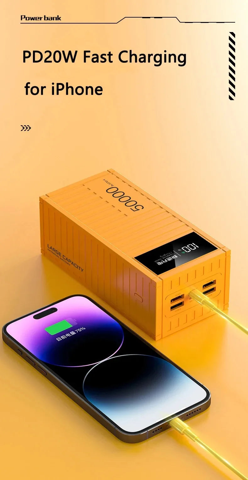 Banco de energía de carga portátil de gran capacidad de 50000mAh con 6 interfaces que soporta carga rápida de 120W adecuado para Xiaomi iPhone