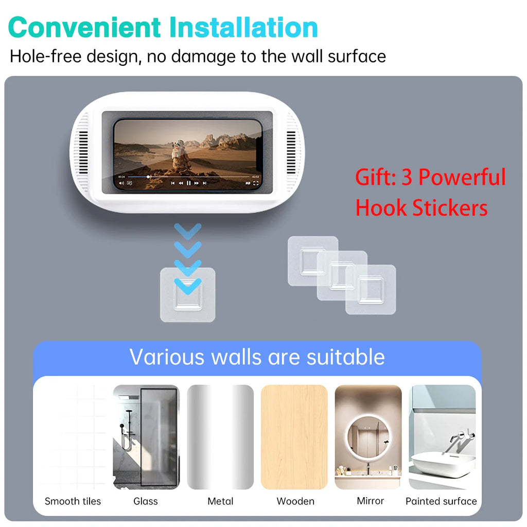 Soporte para teléfono de ducha mejorado, resistente al agua con orificio para altavoz, soporte para teléfono de ducha Screentouch, funda para baño, bañera, cocina-MovilExpressShop