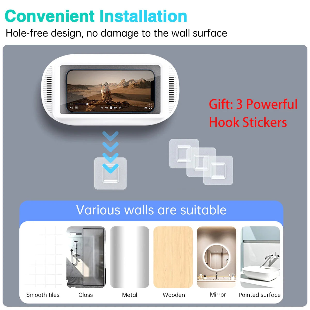 Soporte para teléfono de ducha mejorado, resistente al agua con orificio para altavoz, soporte para teléfono de ducha Screentouch, funda para baño, bañera, cocina-MovilExpressShop