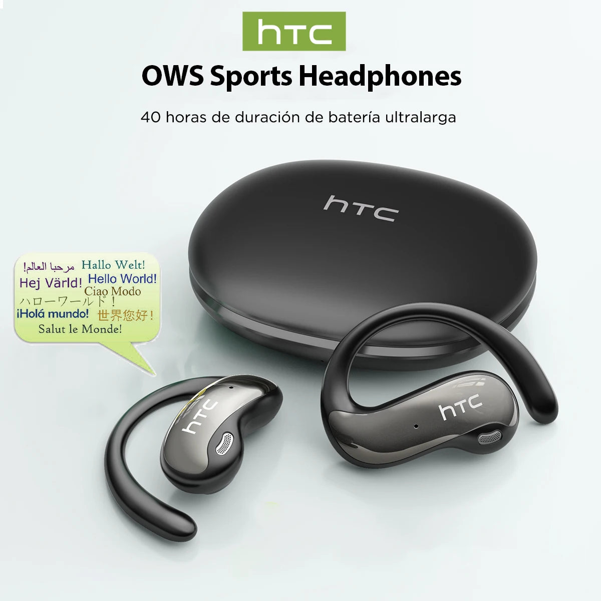 HTC NE19 auriculares Bluetooth IA OWS auriculares inalámbricos deportivos con micrófono potentes graves IA traductor auriculares impermeables de larga duración-MovilExpressShop