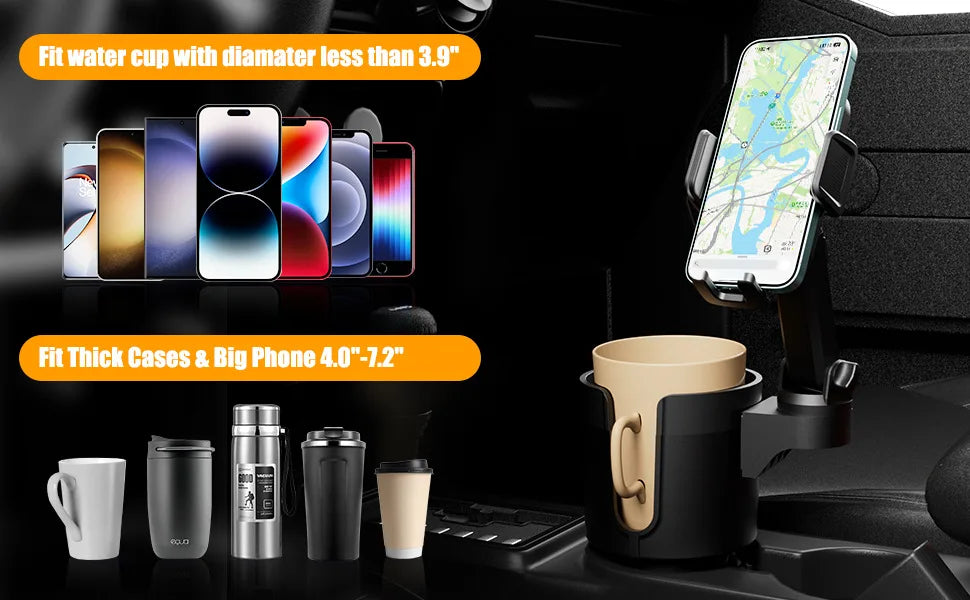 Portavasos para coche con soporte para teléfono móvil, soporte para vasos con rotación de 360, expansor para teléfono inteligente, accesorios interiores para automóvil