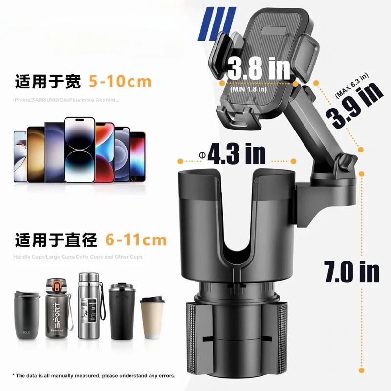 Portavasos para coche con soporte para teléfono móvil, soporte para vasos con rotación de 360, expansor para teléfono inteligente, accesorios interiores para automóvil