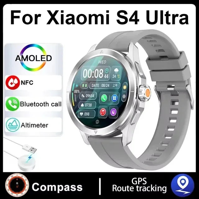 Nuevo para Xiaomi S4 Ultra deportes al aire libre reloj inteligente hombres 1,53 pulgadas AMOLED NFC GPS brújula ritmo cardíaco impermeable BT llamada Smartwatch