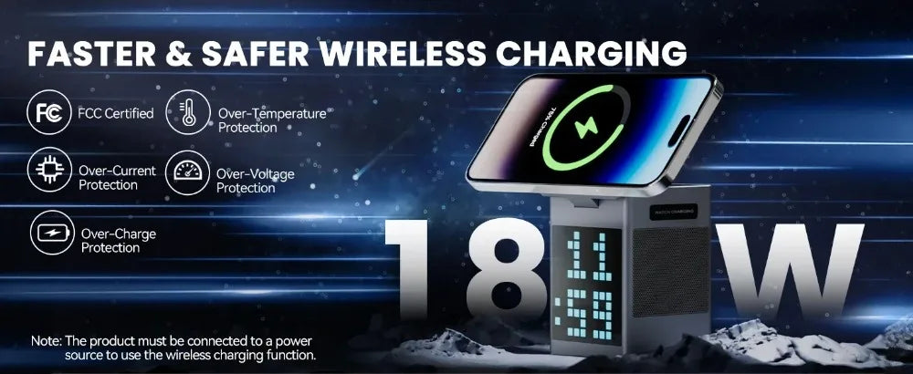 Soporte y cargador inalámbrico magnético plegable 6 en 1, altavoz Bluetooth, despertador y píxeles de dibujos animados para iPhone 17 ~ 12 iWatch Airpods Pro