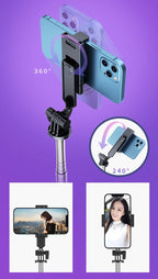 Trípode extensible en vivo de 1,7 m, soporte para palo de Selfie, anillo LED, soporte de espejo de doble luz, soporte para teléfono 4 en 1 para iPhone X 8 11 Android-MovilExpressShop