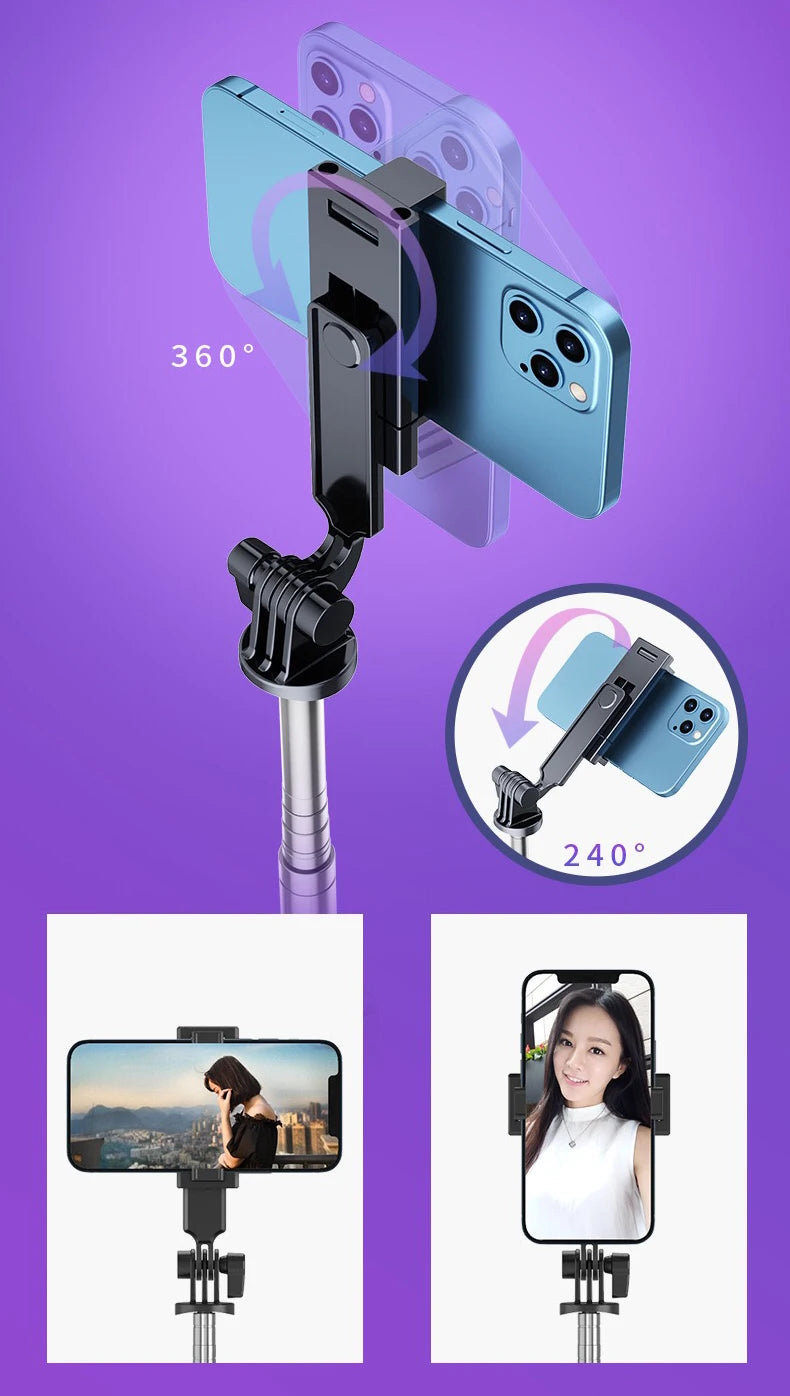 Trípode extensible en vivo de 1,7 m, soporte para palo de Selfie, anillo LED, soporte de espejo de doble luz, soporte para teléfono 4 en 1 para iPhone X 8 11 Android-MovilExpressShop