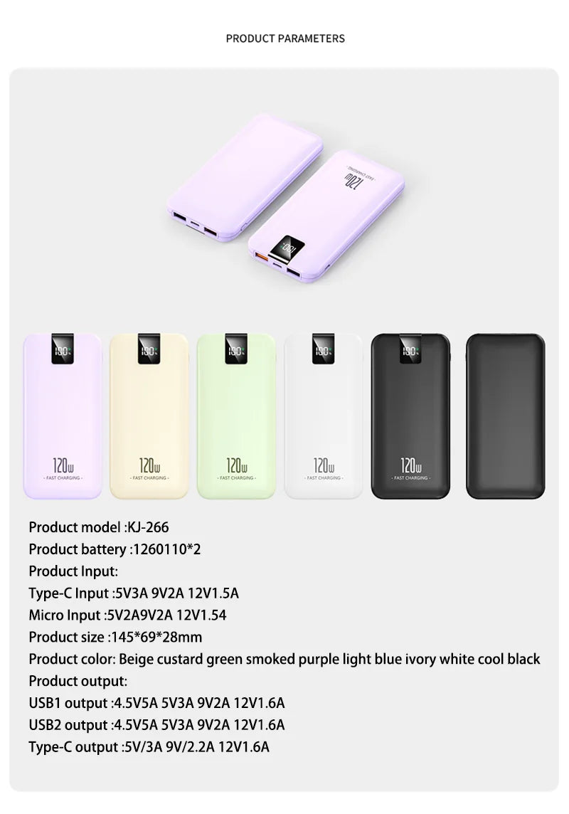 Batería de carga súper rápida Xiaomi 120W 200000 Banco de energía mAh 100000 Pantalla digital cuadrada portátil liviana de alta capacidad mAh-MovilExpressShop