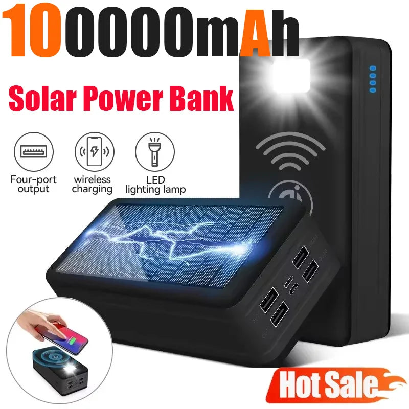 Banco de energía Solar de 100000mAh y 120W, batería externa USB de gran capacidad para teléfono móvil, carga inalámbrica rápida, accesorio para teléfono móvil-MovilExpressShop