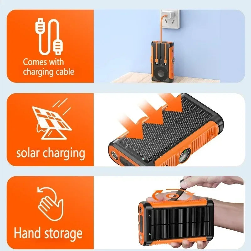 Banco de energía Solar de 50000mAh, Banco de energía de Camping con carga inalámbrica magnética de 22,5 W con Cables, batería externa para todo tipo de dispositivos-MovilExpressShop