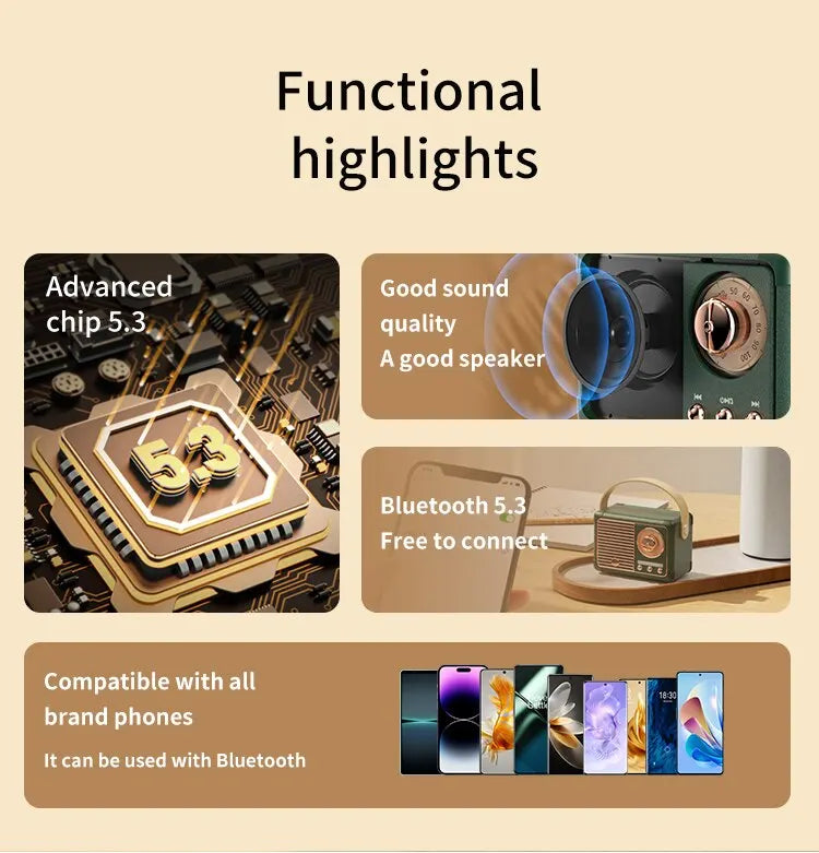 HM11 Altavoz portátil Bluetooth estilo retro con asa-MovilExpressShop