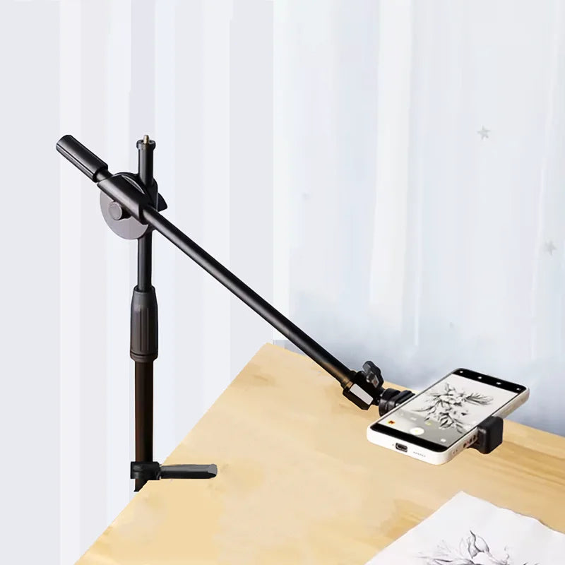 Soporte de trípode superior de mesa con anillo de luz, soporte para teléfono móvil y brazo de pluma para trípodes de mesa de fotografía de decoración de uñas-MovilExpressShop