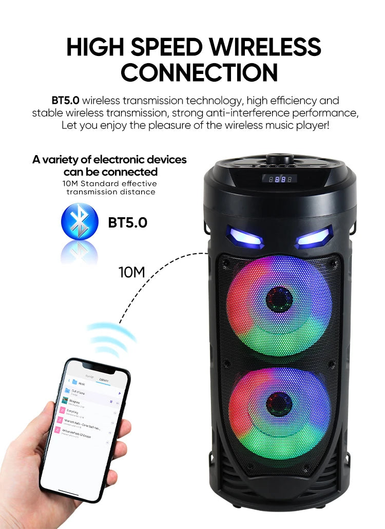 Altavoz Bluetooth portátil de baile cuadrado grande, columna de barra de sonido con luz LED colorida, caja de sonido KTV, Subwoofer Inalámbrico, Boombox de alta fidelidad-MovilExpressShop