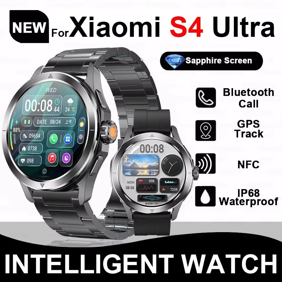 Nuevo para Xiaomi S4 Ultra deportes al aire libre reloj inteligente hombres 1,53 pulgadas AMOLED NFC GPS brújula ritmo cardíaco impermeable BT llamada Smartwatch